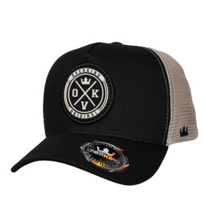 Boné Overking Aba Curva Trucker Patch Preto Bege